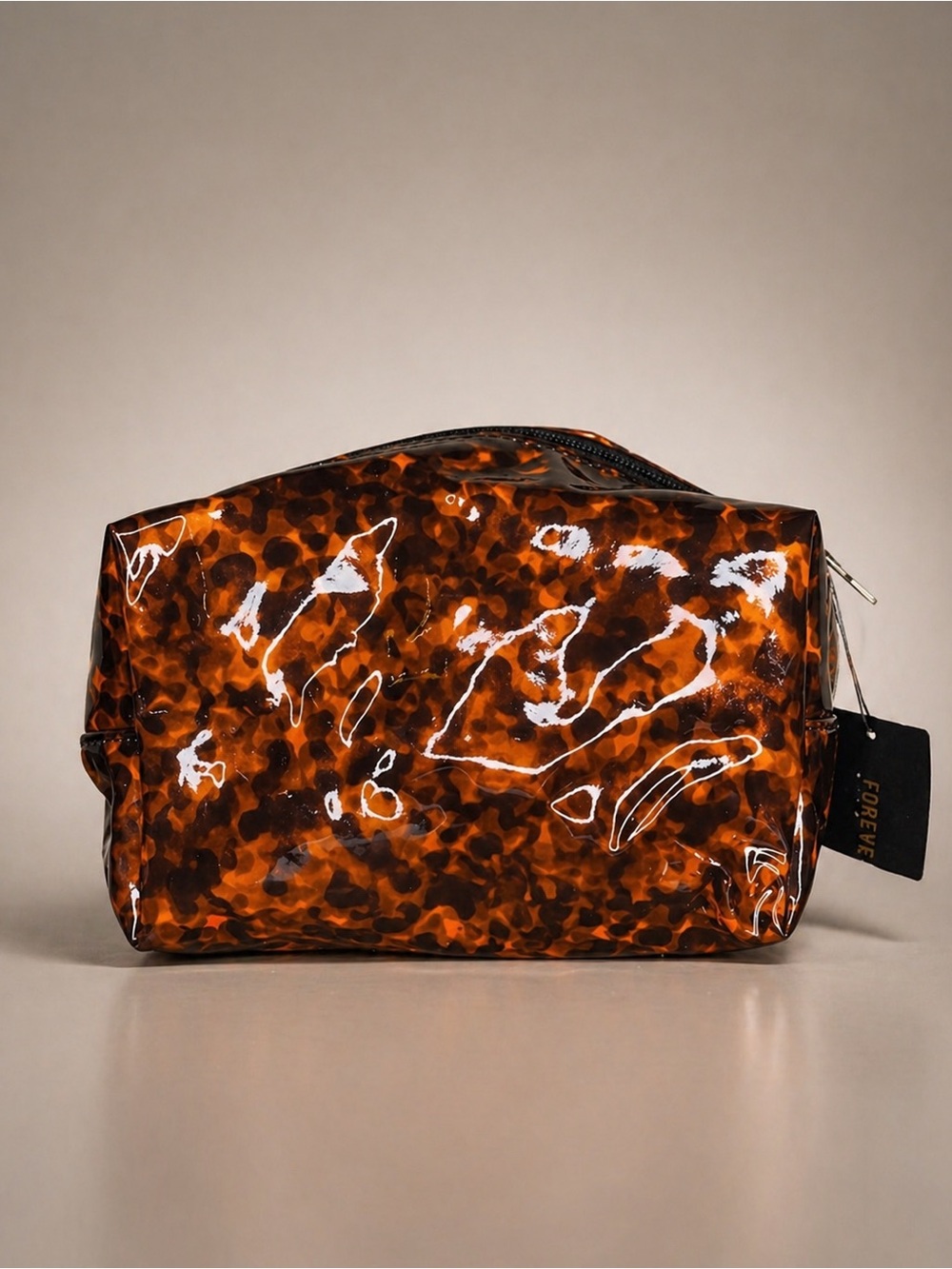 Forever 21 Glossy Tortoiseshell Toiletry Bag - Orange & Brown